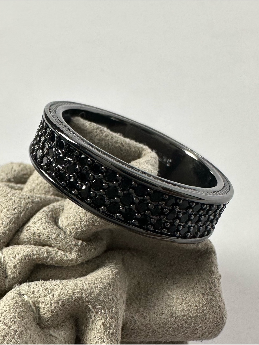 David Yurman Sterling Silver Three Row Pave Titanium Cable Ring Size 9